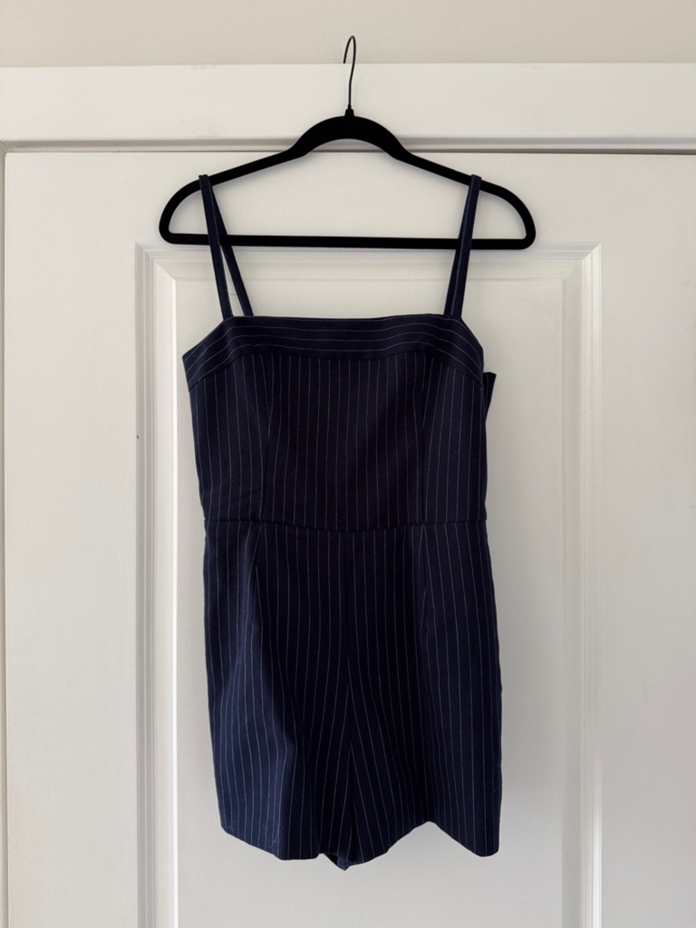Abercrombie & Fitch Navy Pinstripe Spaghetti-Strap Mini Romper